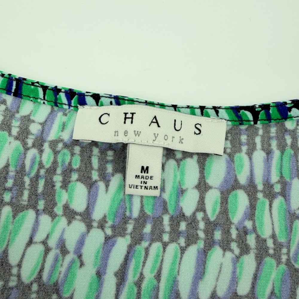 Chaus New York Womens Abstract Print Zip Front Tunic Top Green Blue Black M - Picture 4 of 7